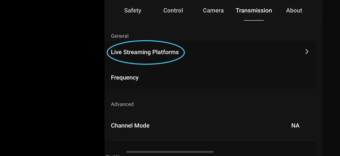 rtmp streaming option fji fly app 2